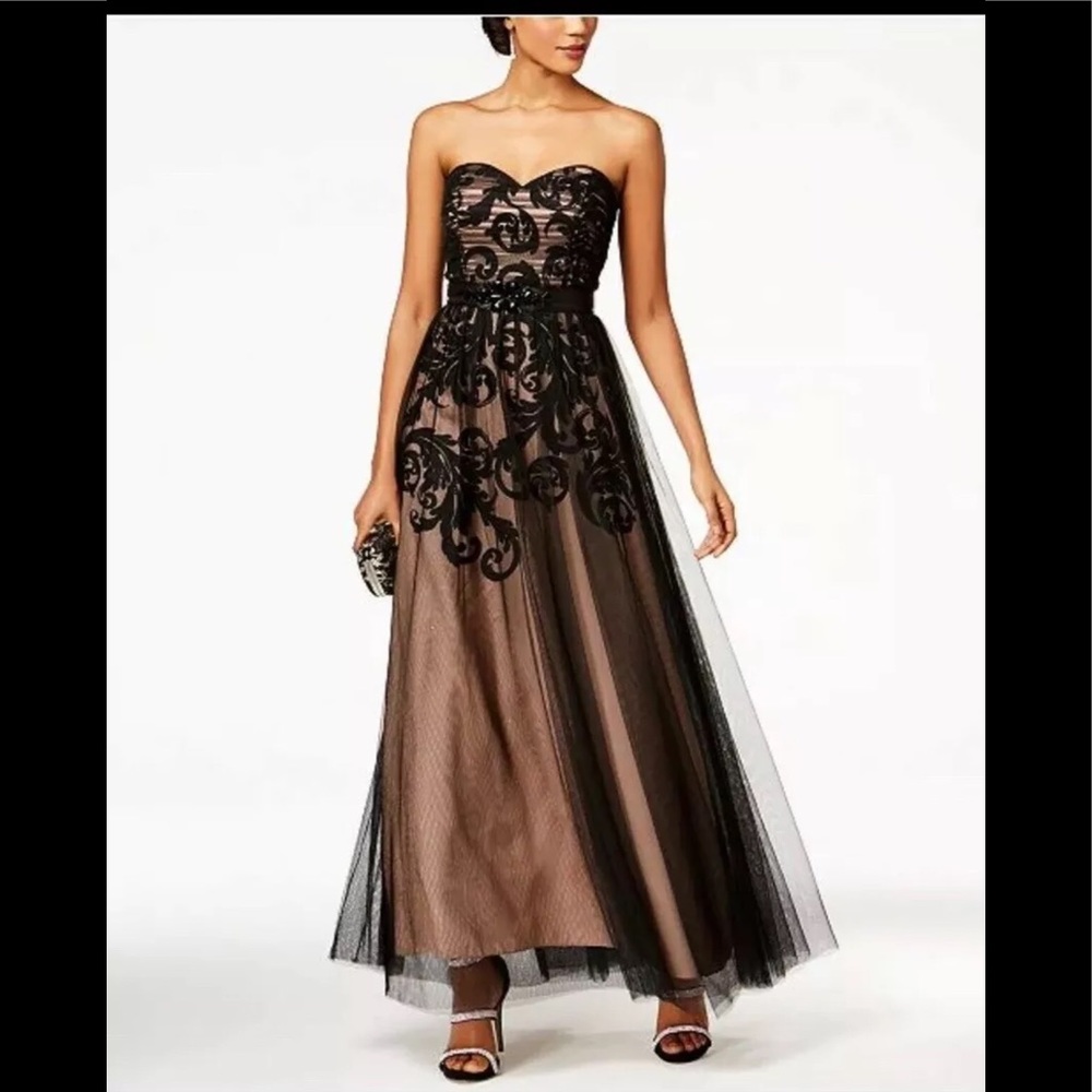 New Betsy Adams Black Strapless Gown Dress size 4